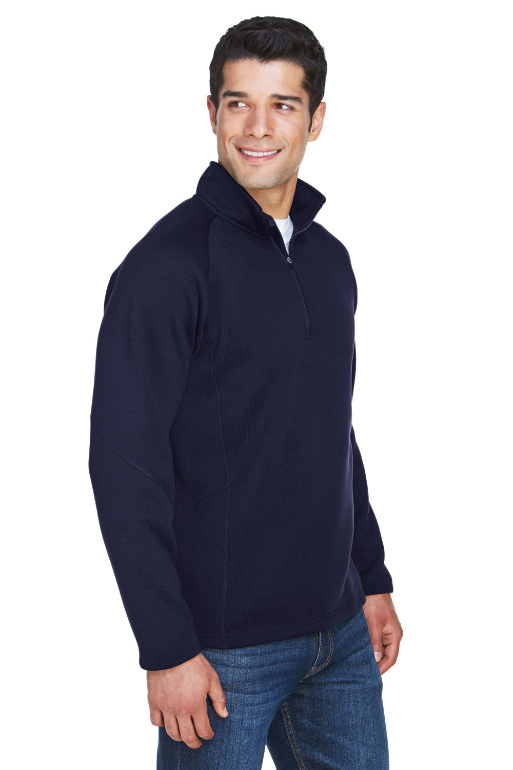 Devon & Jones DG792 Mens Bristol Pill Resistant Sweater Fleece 1/4 Zip Sweatshirt Navy Blue Model 3q