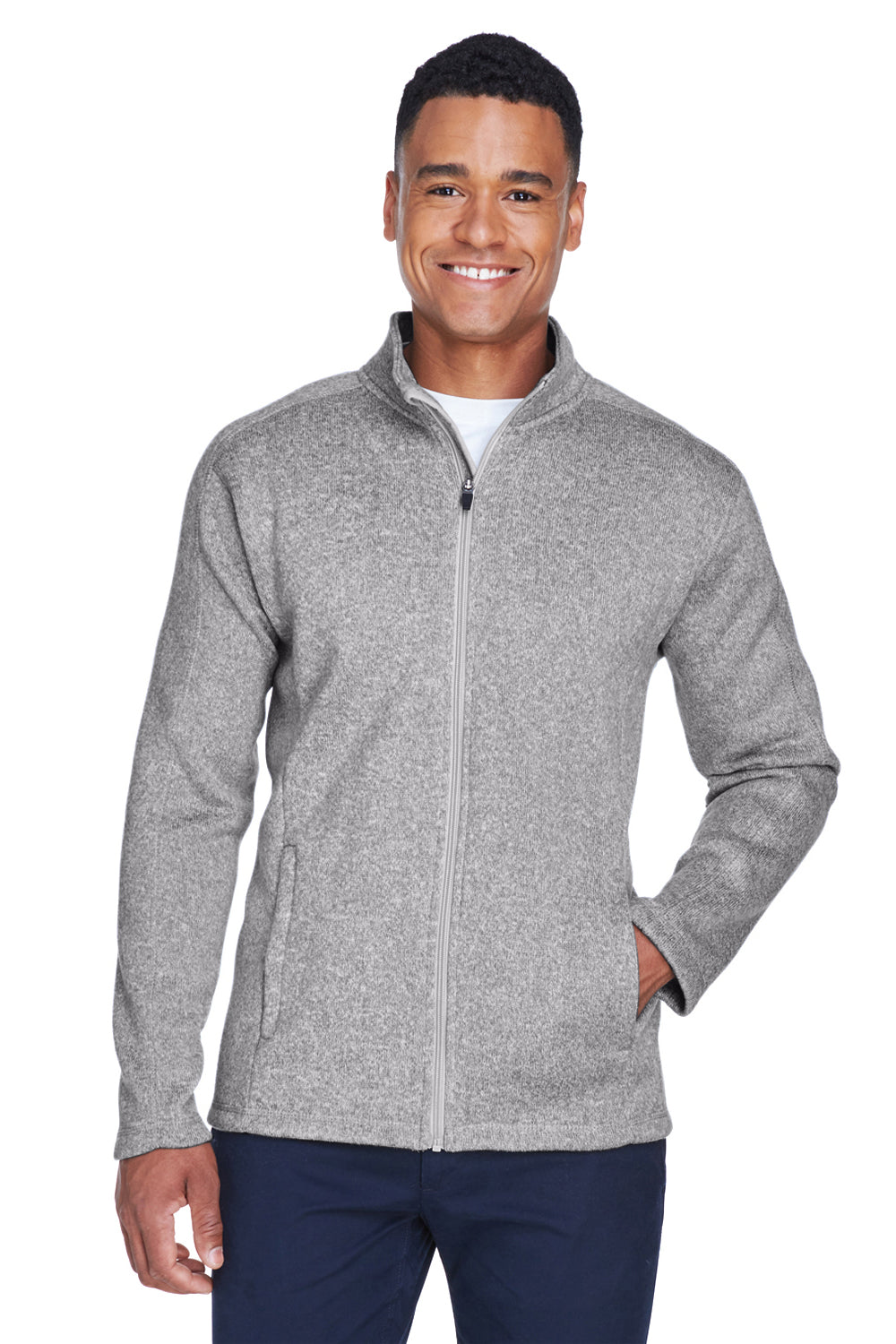 Devon & Jones DG793 Mens Bristol Pill Resistant Sweater Fleece Full Zip Jacket Heather Grey Model Front