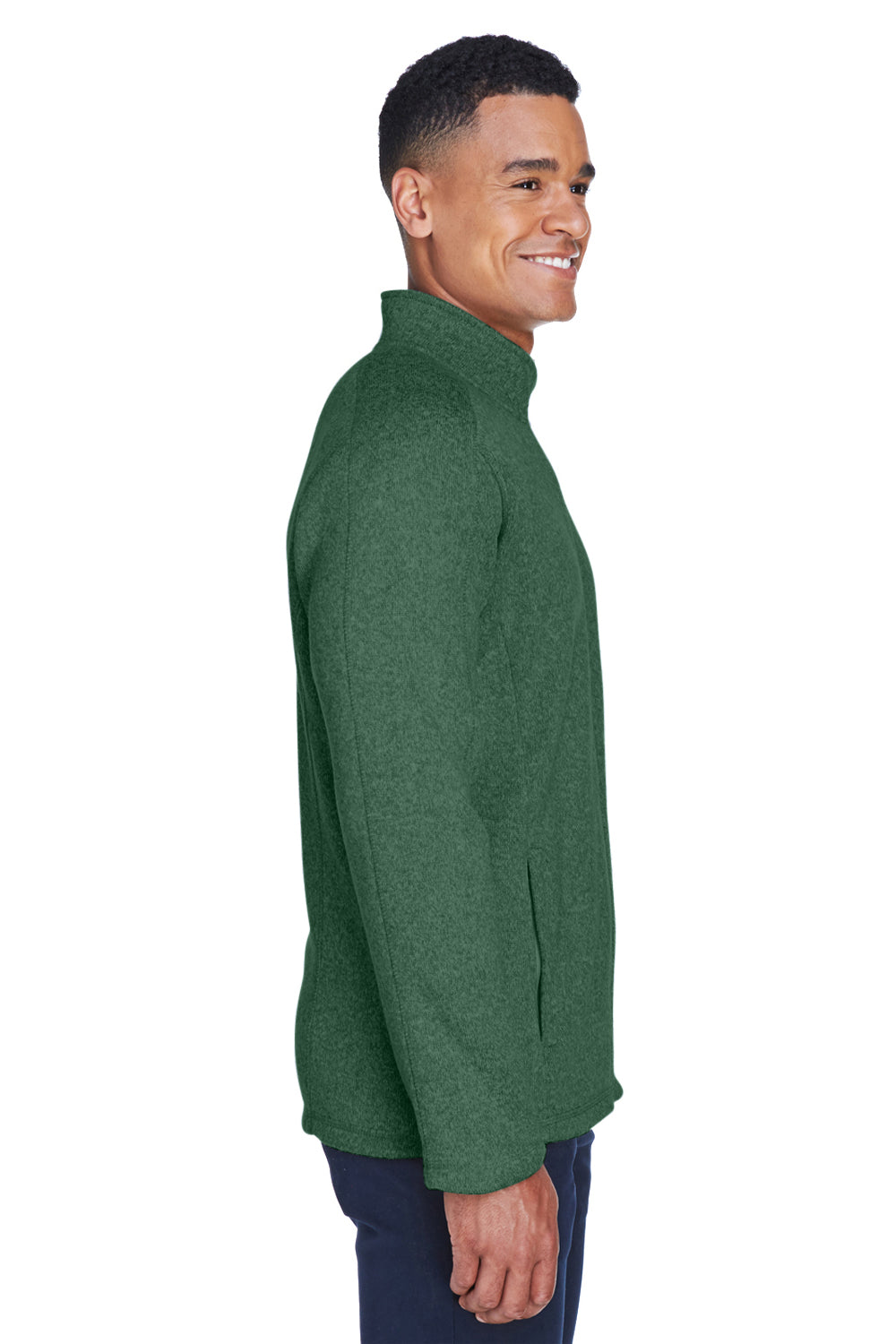 Devon & Jones DG793 Mens Bristol Pill Resistant Sweater Fleece Full Zip Jacket Heather Forest Green Model Side