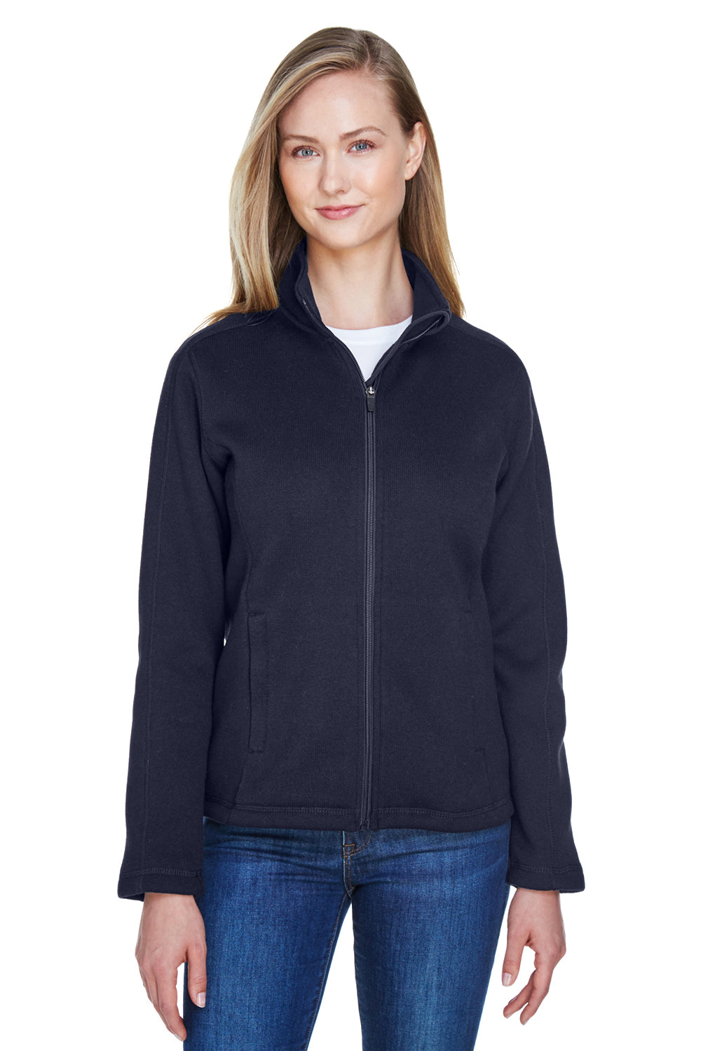 Devon & Jones DG793W Womens Bristol Pill Resistant Sweater Fleece Full Zip Jacket Navy Blue Model Front