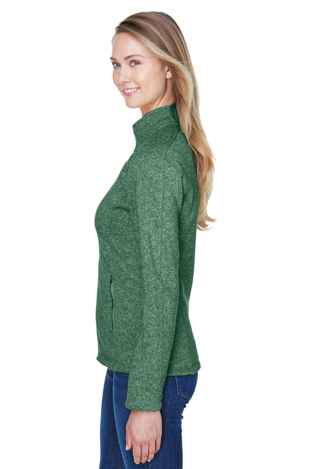 Devon & Jones DG793W Womens Bristol Pill Resistant Sweater Fleece Full Zip Jacket Heather Forest Green Model Side