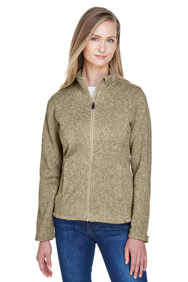 Devon & Jones DG793W Womens Bristol Pill Resistant Sweater Fleece Full Zip Jacket Heather Khaki Brown Model Front