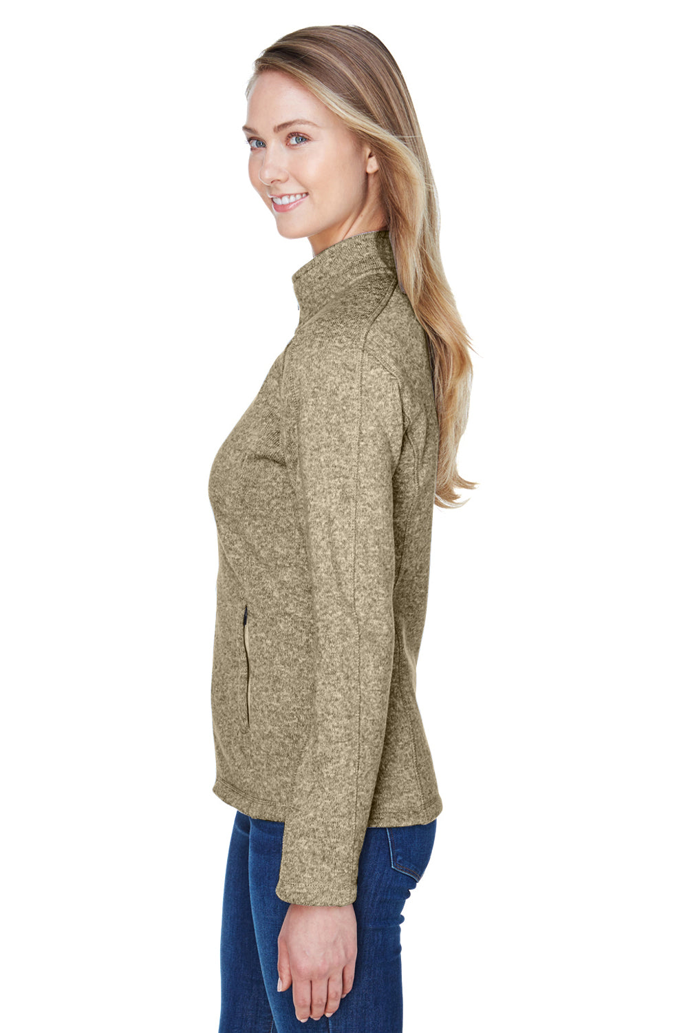 Devon & Jones DG793W Womens Bristol Pill Resistant Sweater Fleece Full Zip Jacket Heather Khaki Brown Model Side