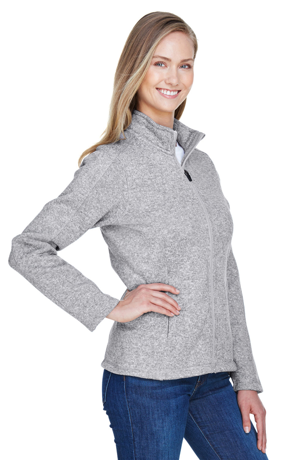 Devon & Jones DG793W Womens Bristol Pill Resistant Sweater Fleece Full Zip Jacket Heather Grey Model 3q