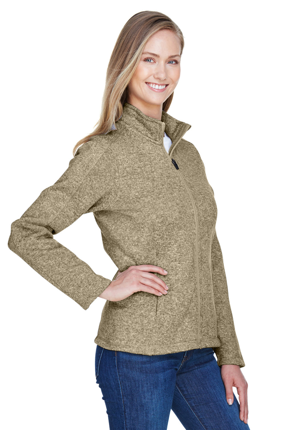 Devon & Jones DG793W Womens Bristol Pill Resistant Sweater Fleece Full Zip Jacket Heather Khaki Brown Model 3q