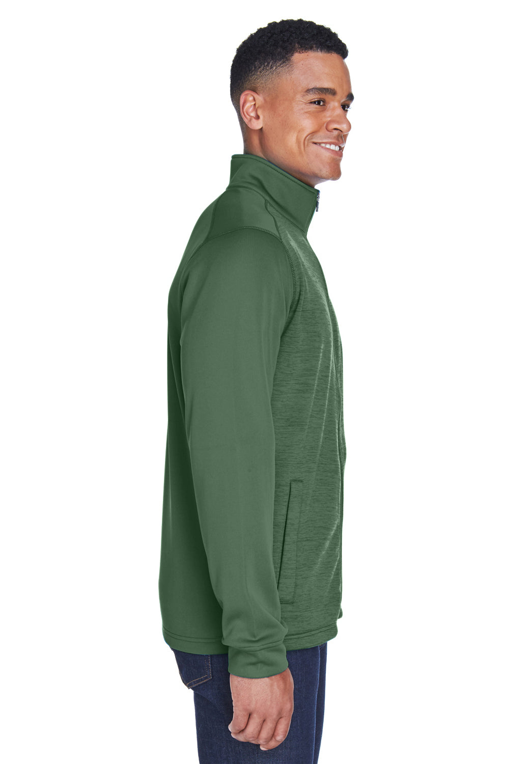 Devon & Jones DG796 Mens Newbury Fleece Full Zip Sweatshirt Forest Green Model Side