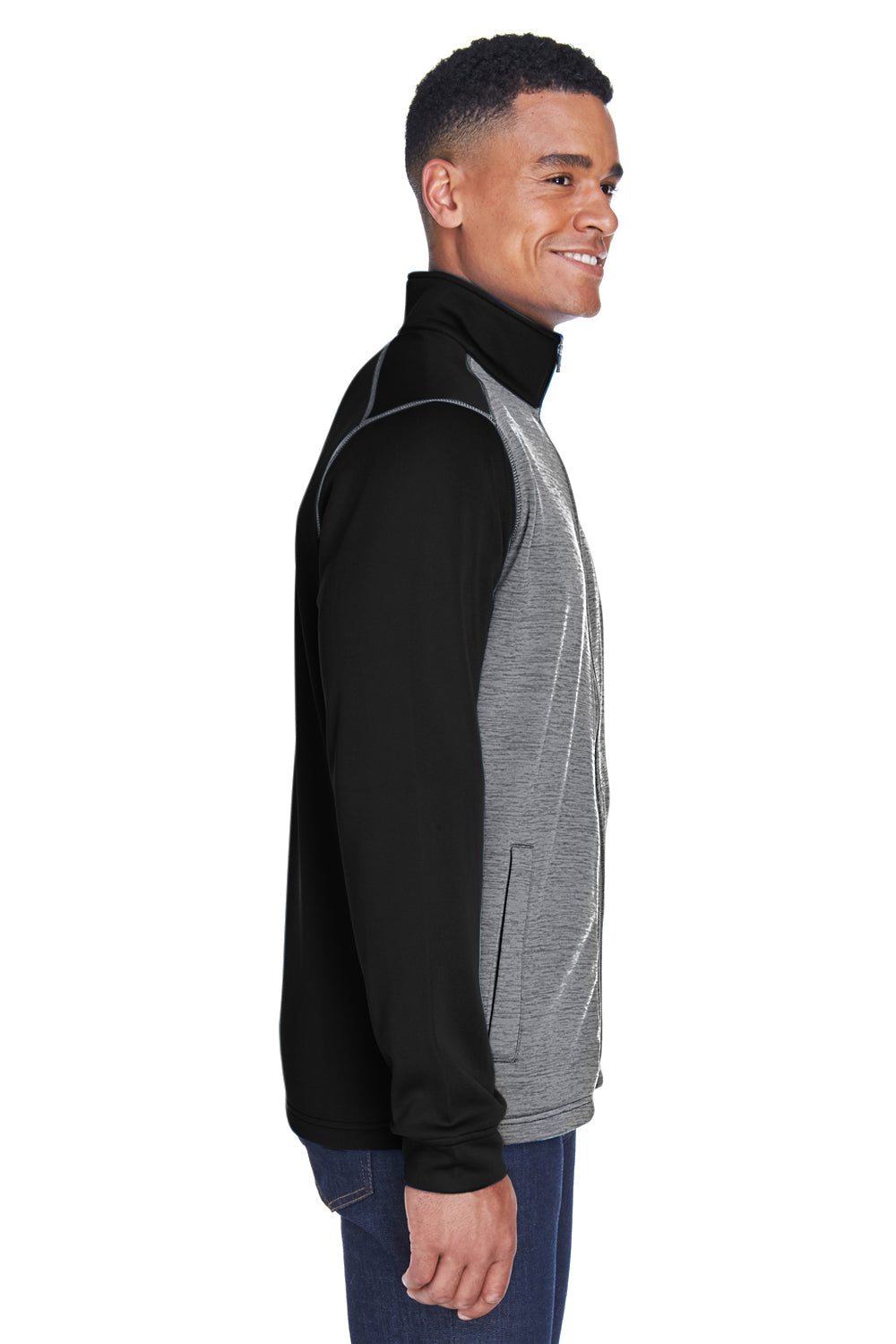 Devon & Jones DG796 Mens Newbury Fleece Full Zip Sweatshirt Grey/Black Model Side