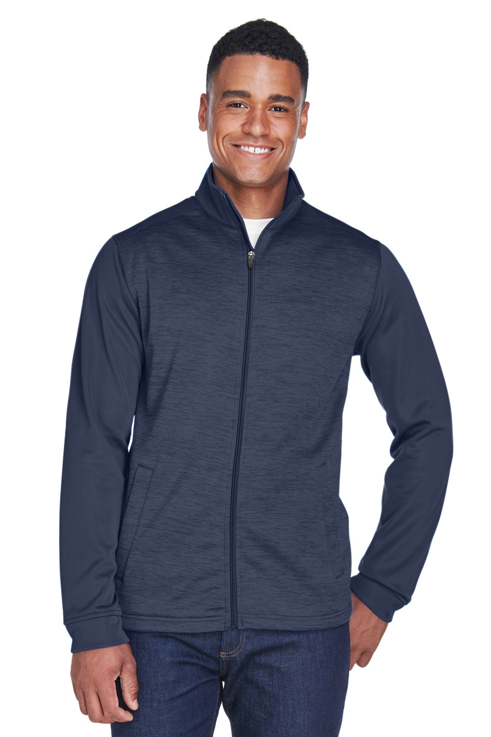 Devon & Jones DG796 Mens Newbury Fleece Full Zip Sweatshirt Navy Blue Model Front