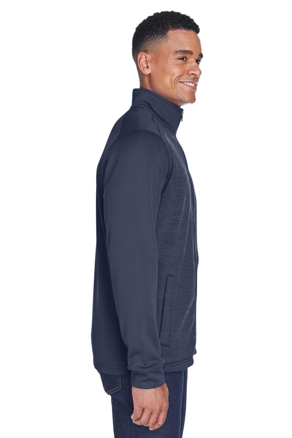 Devon & Jones DG796 Mens Newbury Fleece Full Zip Sweatshirt Navy Blue Model Side