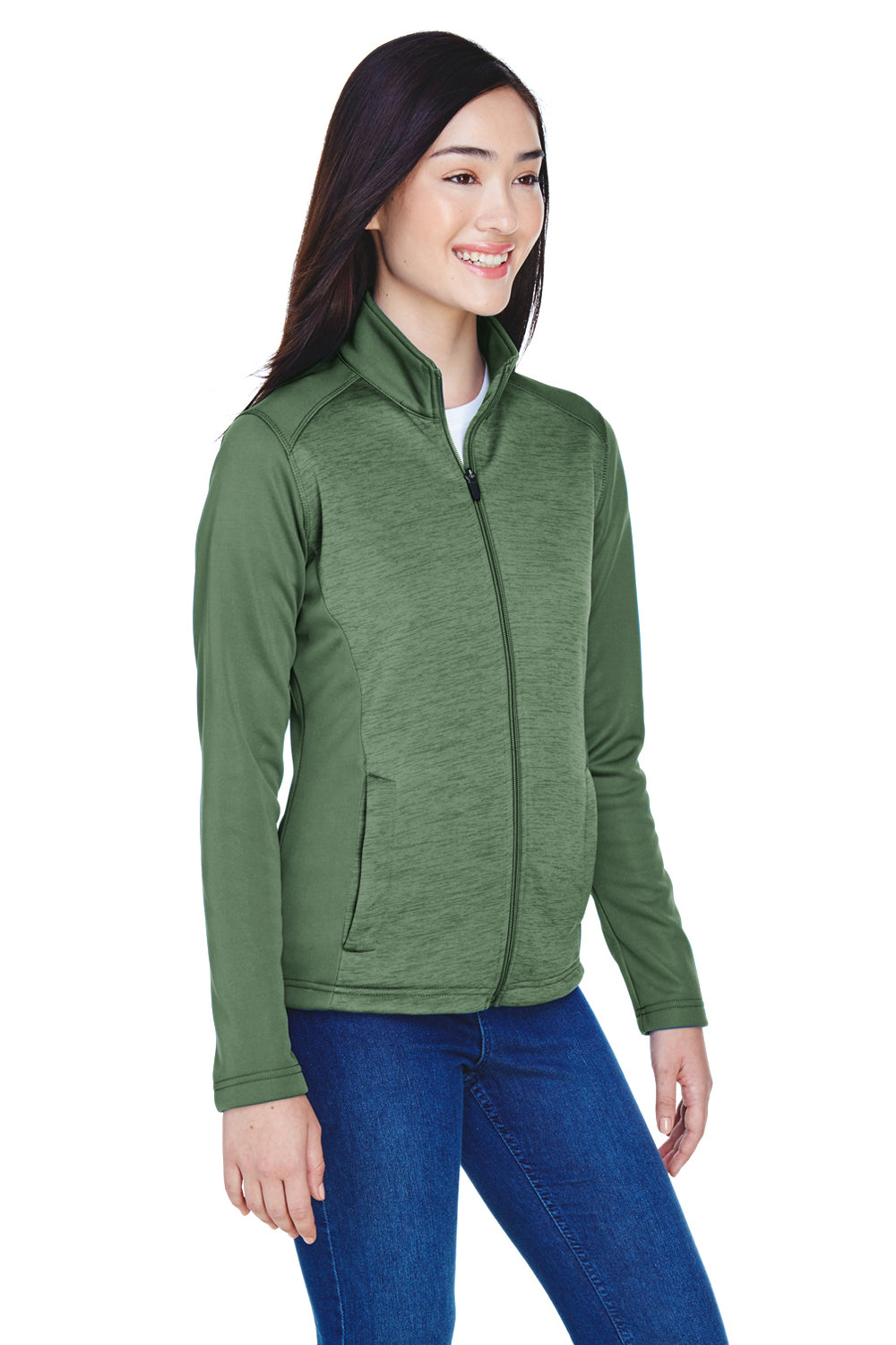 Devon & Jones DG796W Womens Newbury Fleece Full Zip Sweatshirt Forest Green Model 3q