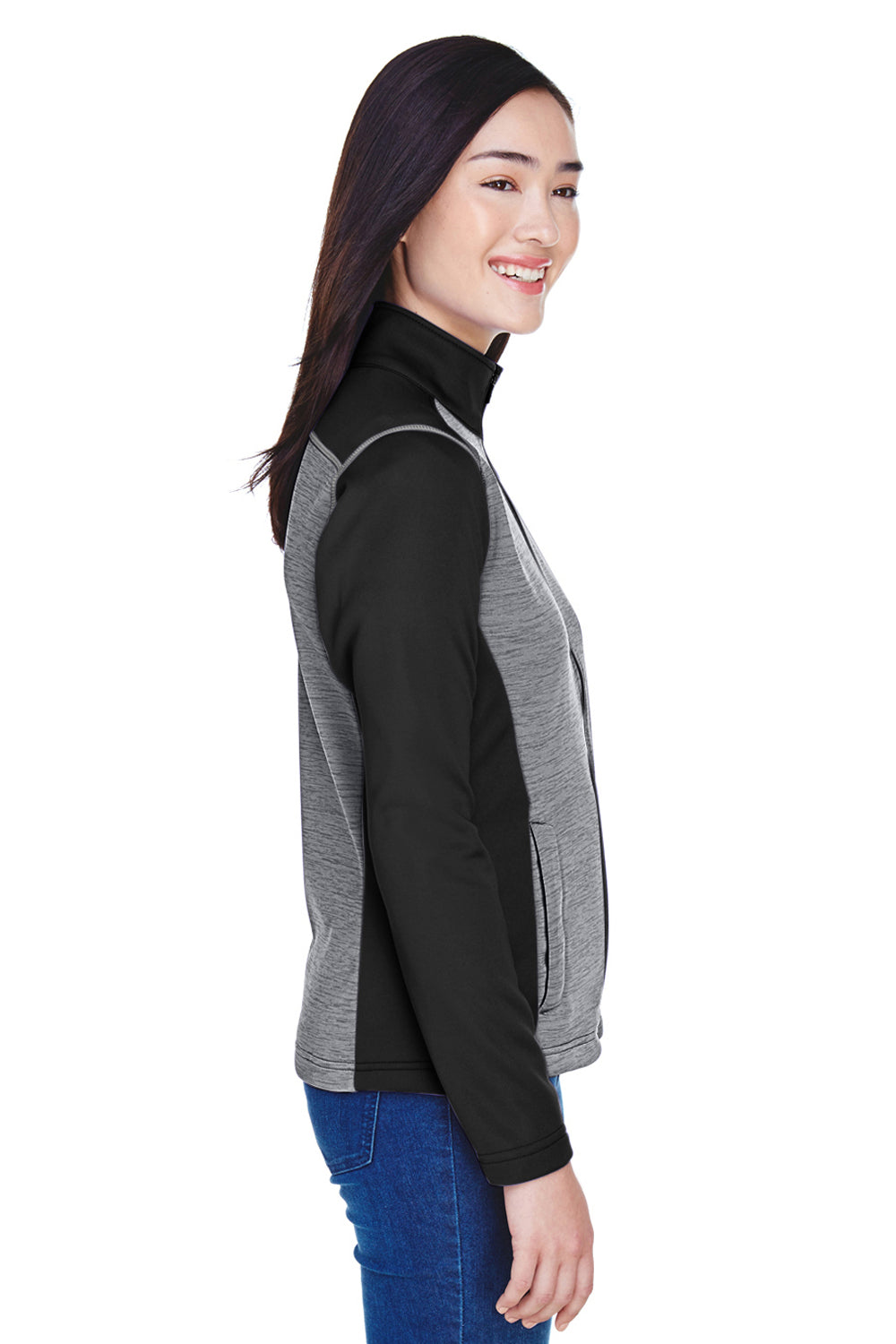 Devon & Jones DG796W Womens Newbury Fleece Full Zip Sweatshirt Grey/Black Model Side