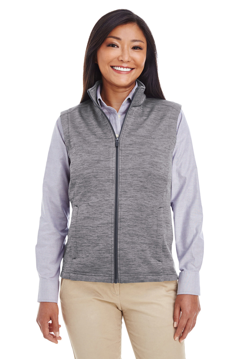 Devon & Jones DG797W Womens Newbury Full Zip Fleece Vest Heather Dark Grey Model Front