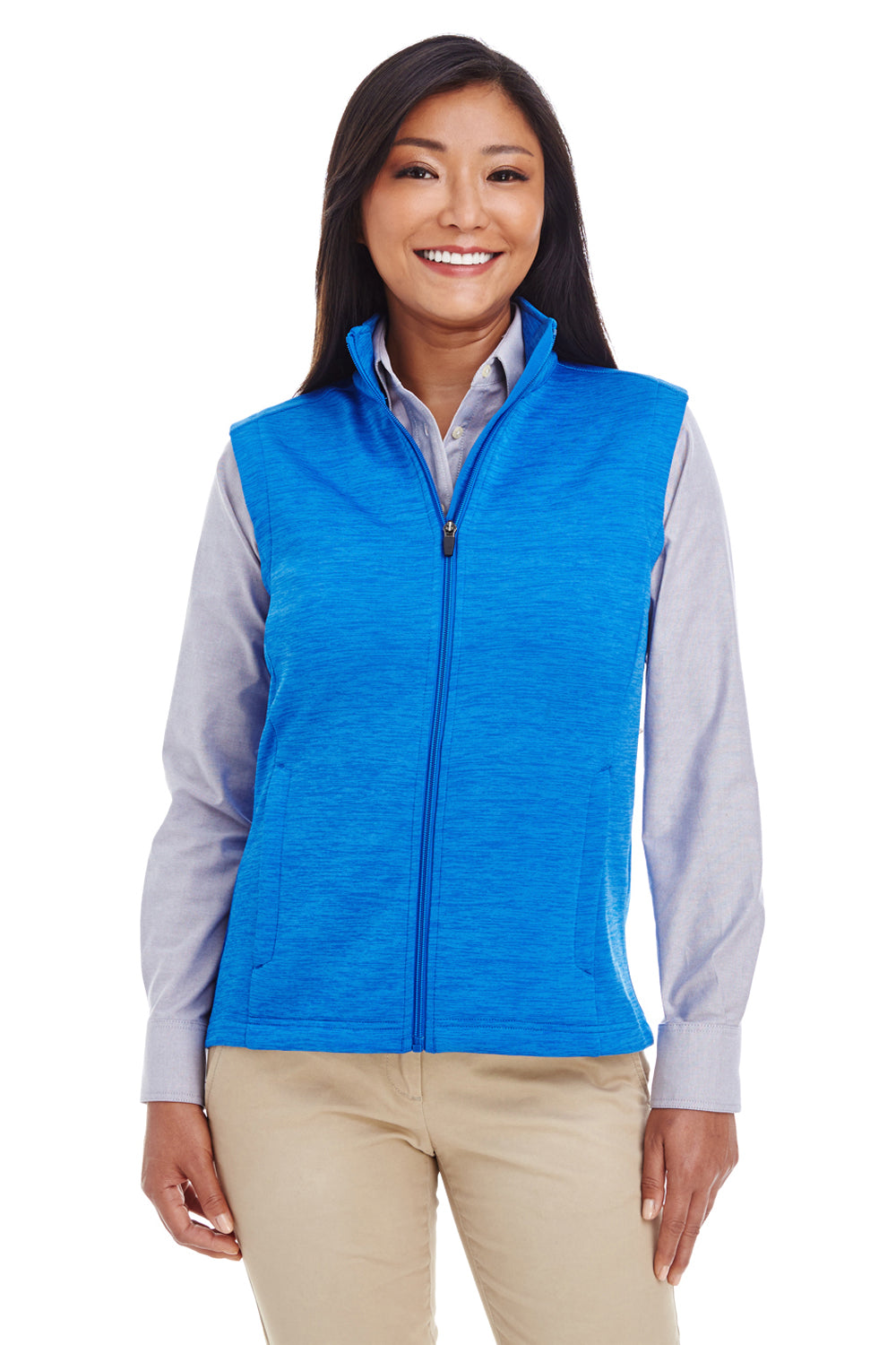 Devon & Jones DG797W Womens Newbury Full Zip Fleece Vest Heather French Blue Model Front