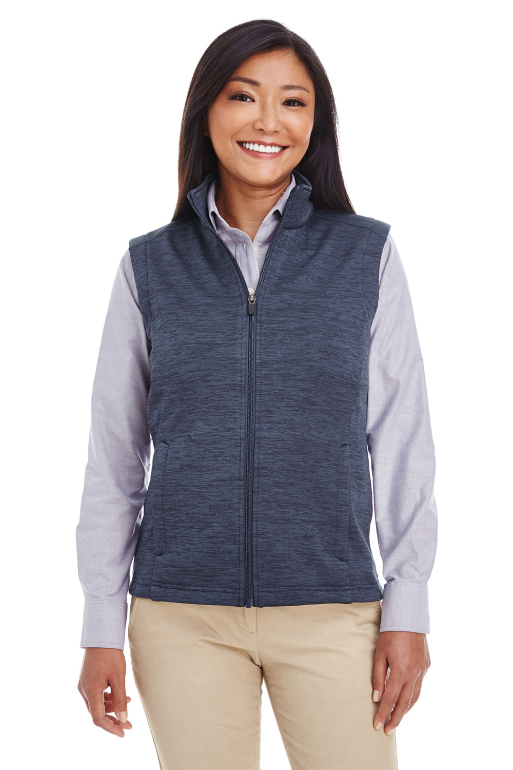 Devon & Jones DG797W Womens Newbury Full Zip Fleece Vest Heather Navy Blue Model Front