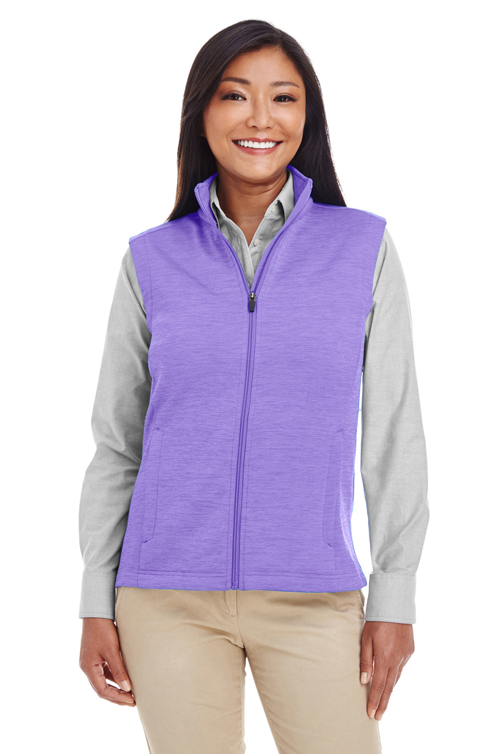 Devon & Jones DG797W Womens Newbury Full Zip Fleece Vest Heather Grape Purple Model Front