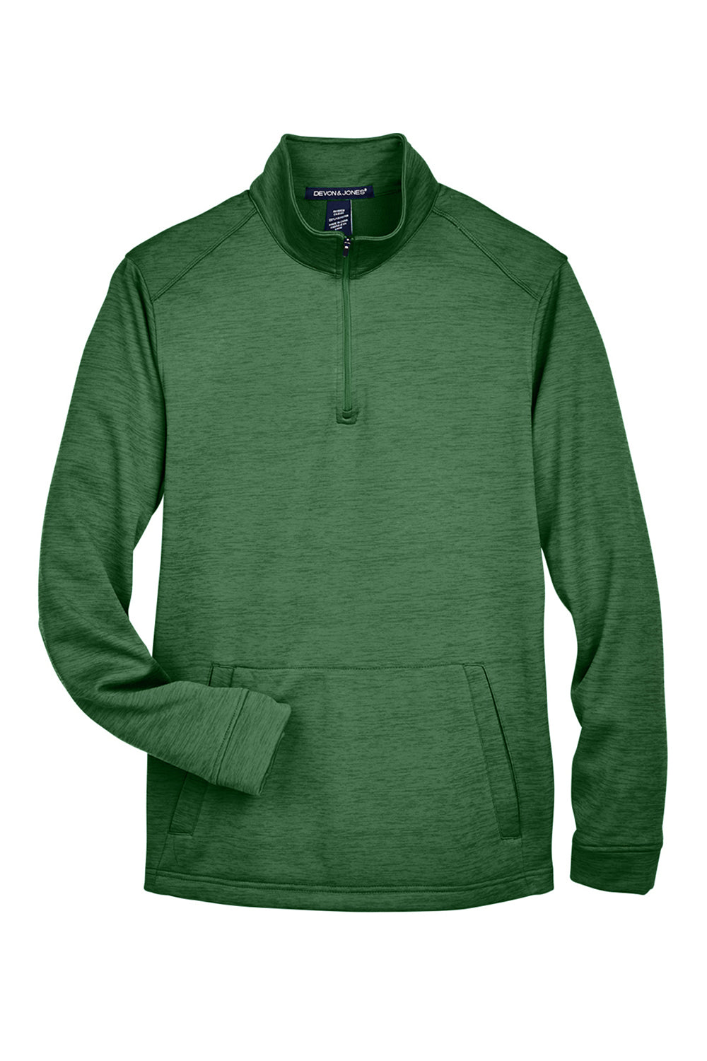 Devon & Jones DG798 Mens Newbury Fleece 1/4 Zip Sweatshirt Heather Forest Green Flat Front