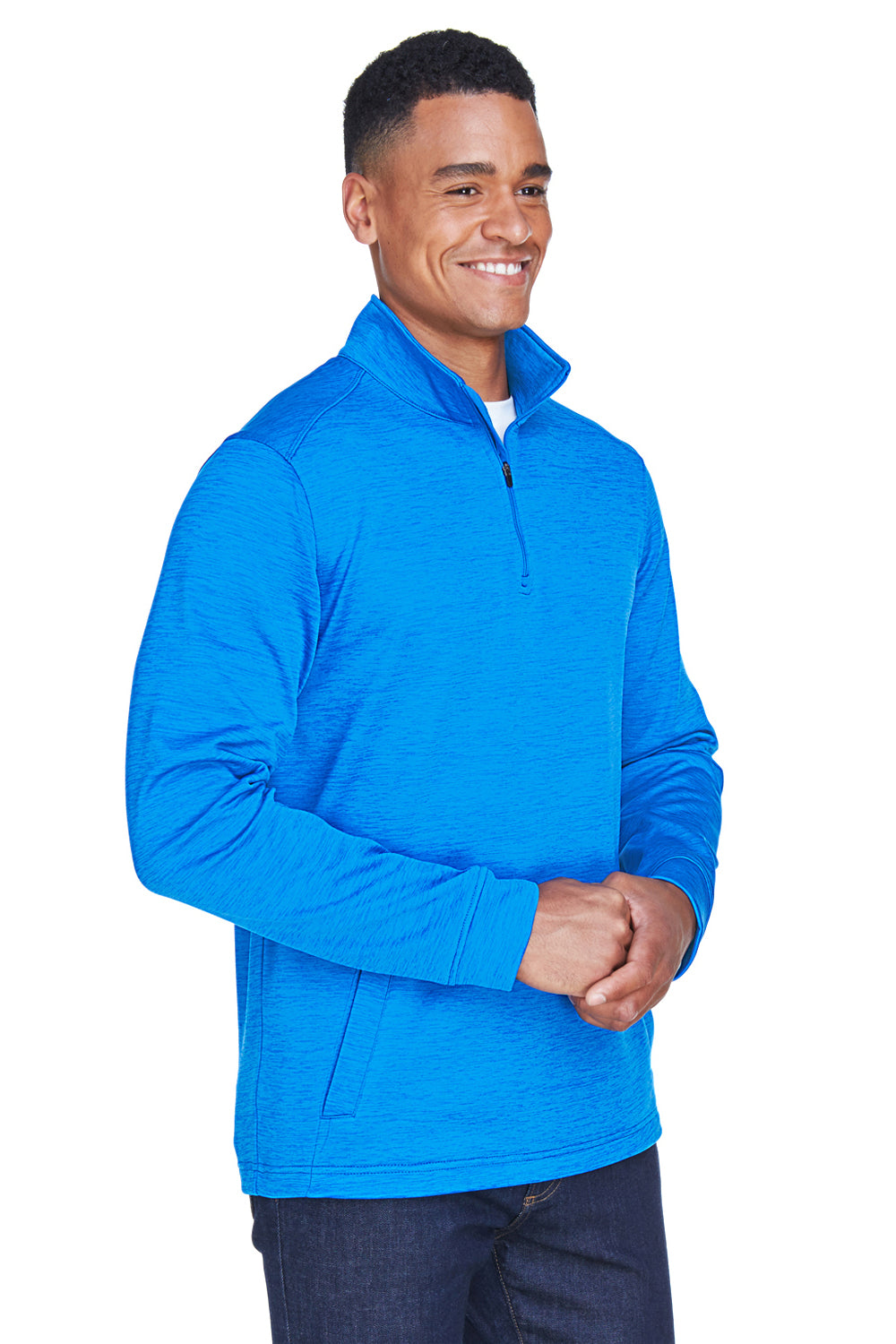 Devon & Jones DG798 Mens Newbury Fleece 1/4 Zip Sweatshirt Heather French Blue Model 3q