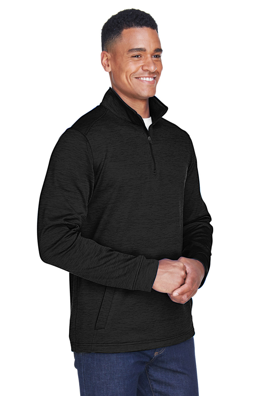 Devon & Jones DG798 Mens Newbury Fleece 1/4 Zip Sweatshirt Heather Black Model 3q