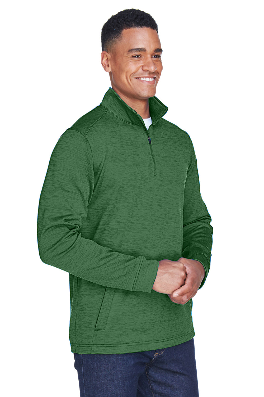 Devon & Jones DG798 Mens Newbury Fleece 1/4 Zip Sweatshirt Heather Forest Green Model 3q