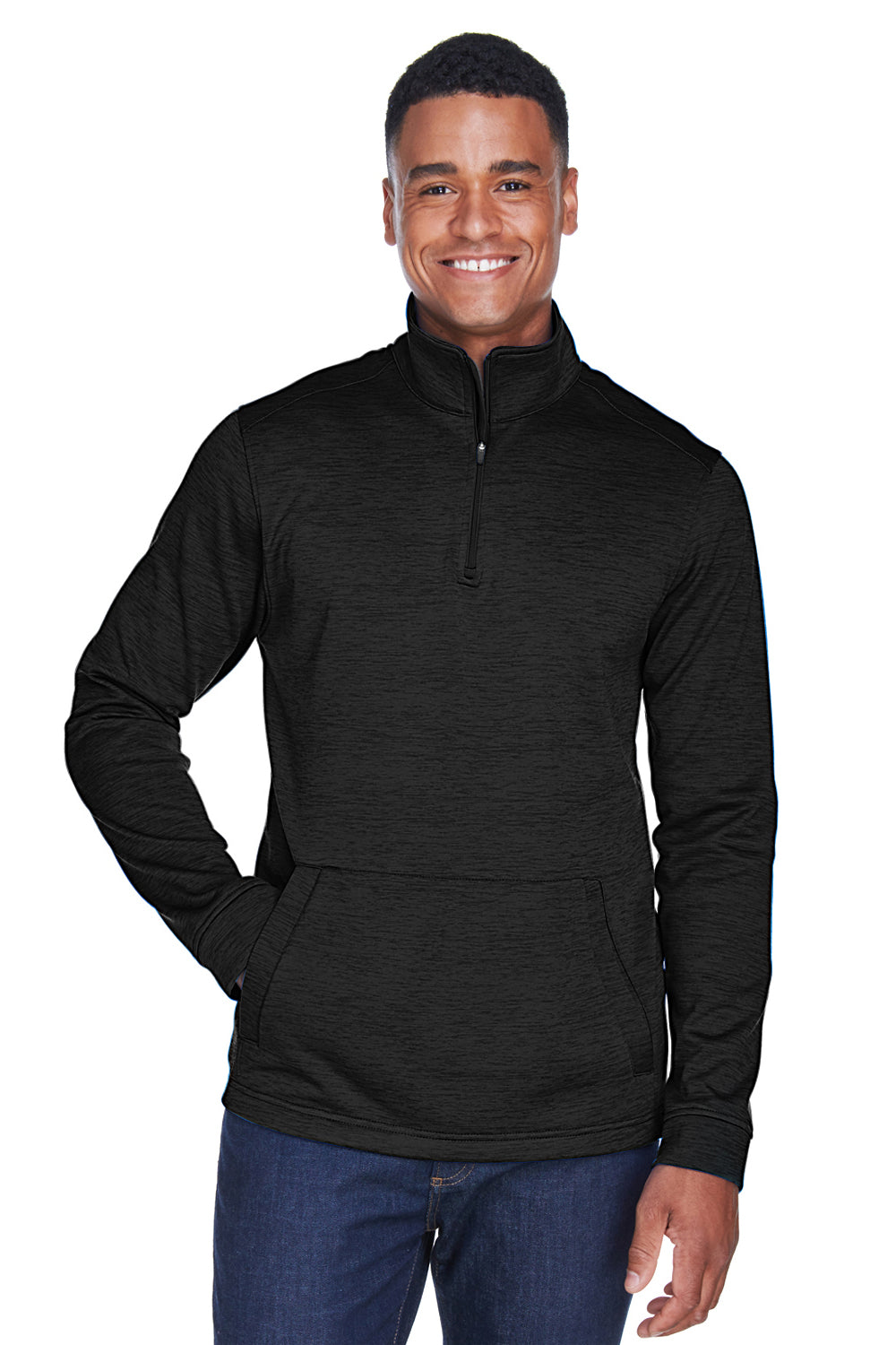 Devon & Jones DG798 Mens Newbury Fleece 1/4 Zip Sweatshirt Heather Black Model Front