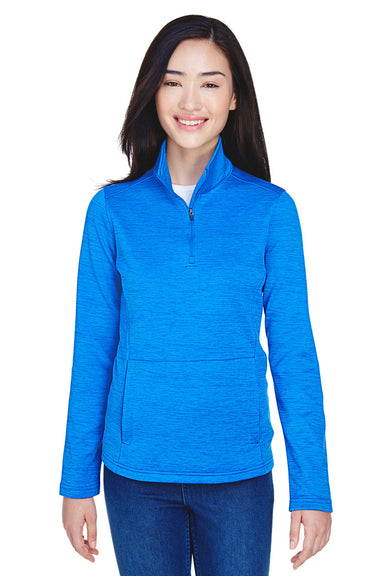 Devon & Jones DG798W Womens Newbury Fleece 1/4 Zip Sweatshirt Heather French Blue Model Front