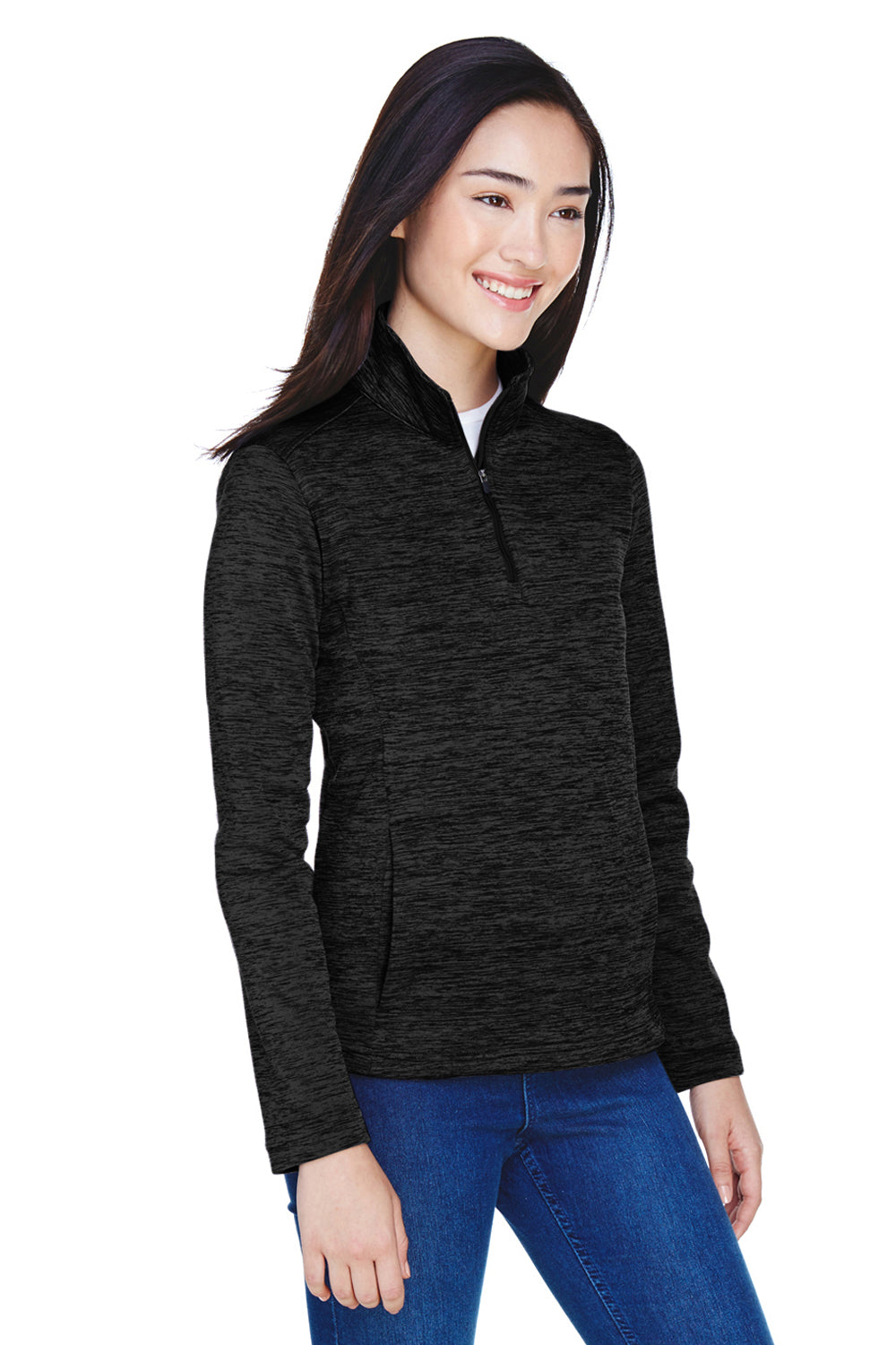 Devon & Jones DG798W Womens Newbury Fleece 1/4 Zip Sweatshirt Heather Black Model 3q