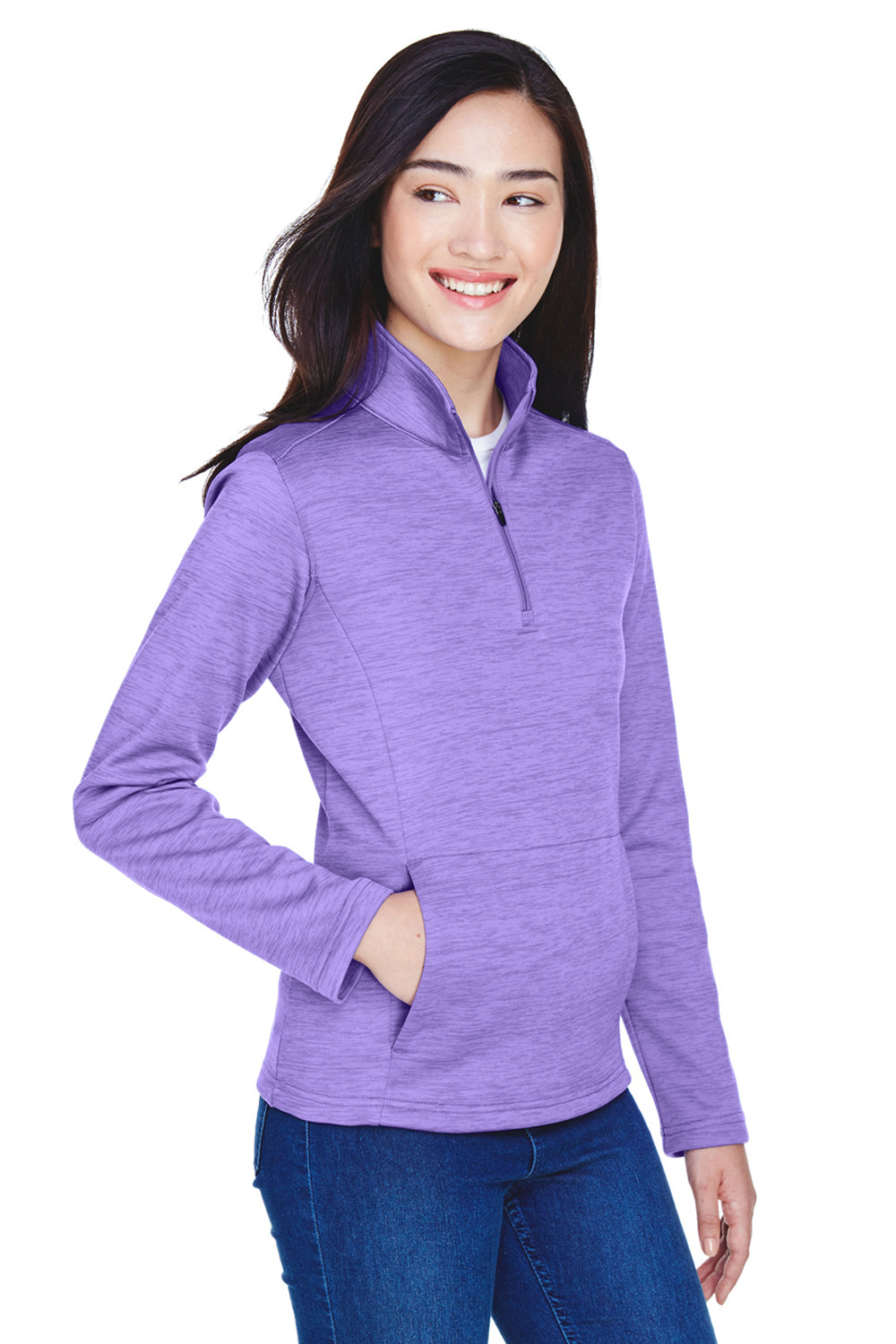 Devon & Jones DG798W Womens Newbury Fleece 1/4 Zip Sweatshirt Heather Grape Purple Model 3q