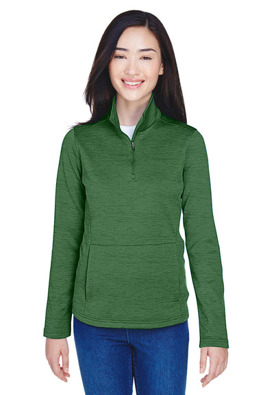 Devon & Jones DG798W Womens Newbury Fleece 1/4 Zip Sweatshirt Heather Forest Green Model Front