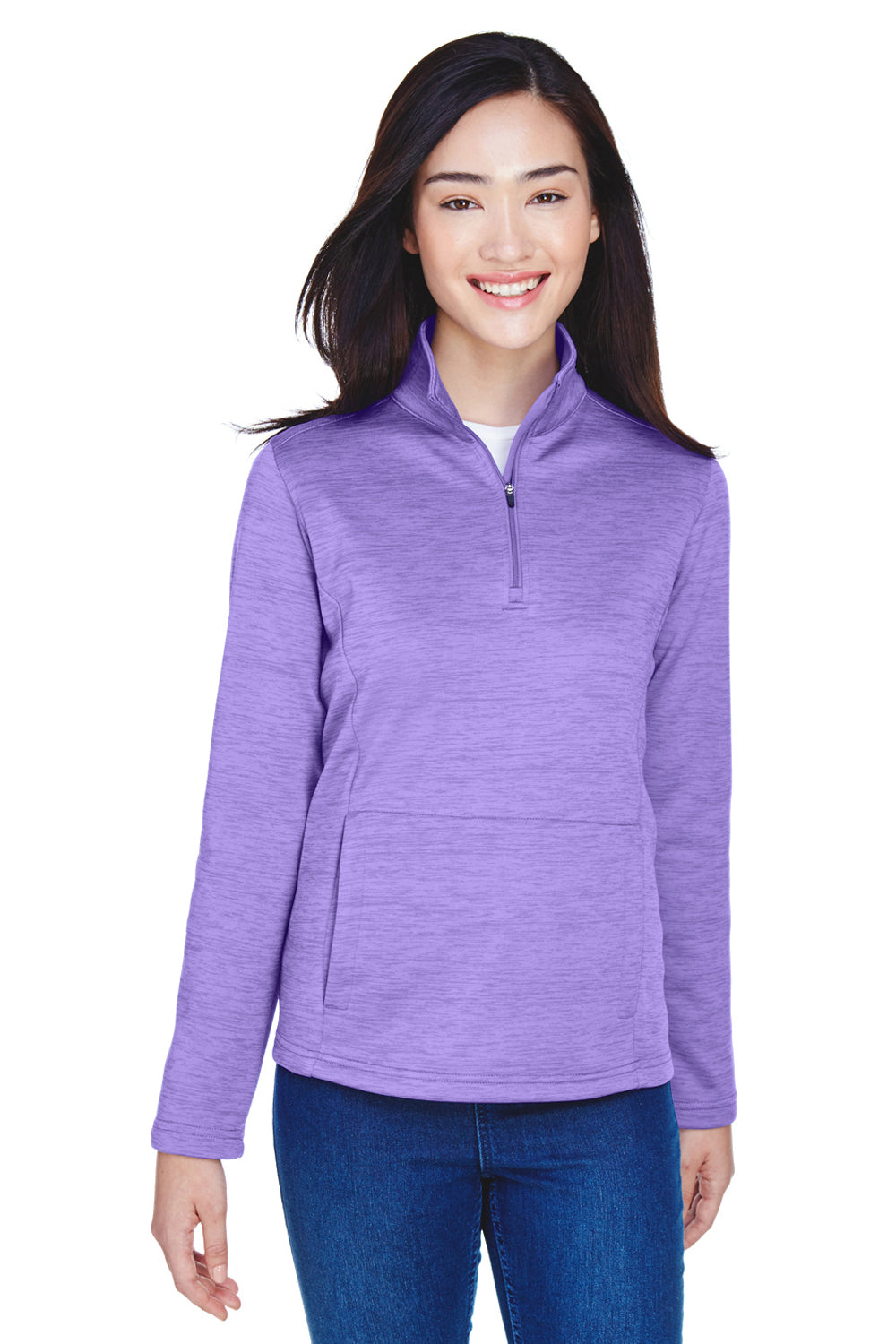 Devon & Jones DG798W Womens Newbury Fleece 1/4 Zip Sweatshirt Heather Grape Purple Model Front