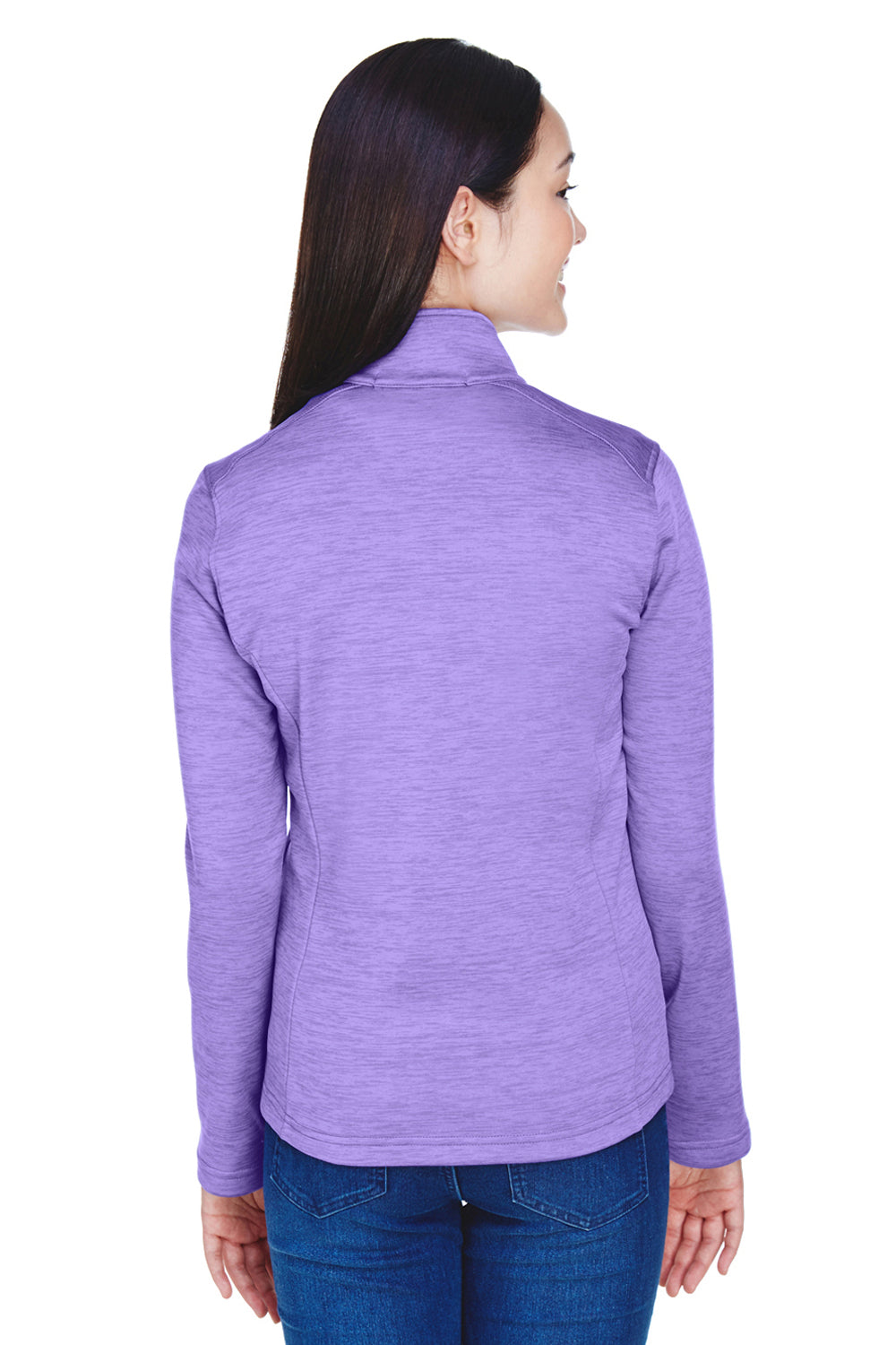 Devon & Jones DG798W Womens Newbury Fleece 1/4 Zip Sweatshirt Heather Grape Purple Model Back