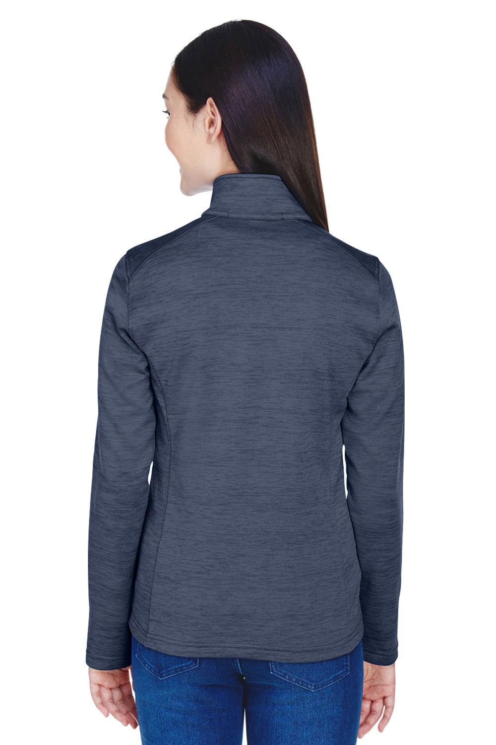 Devon & Jones DG798W Womens Newbury Fleece 1/4 Zip Sweatshirt Heather Navy Blue Model Back