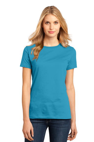 District DM104L Womens Perfect Weight Short Sleeve Crewneck T-Shirt Bright Turquoise Blue Model Front