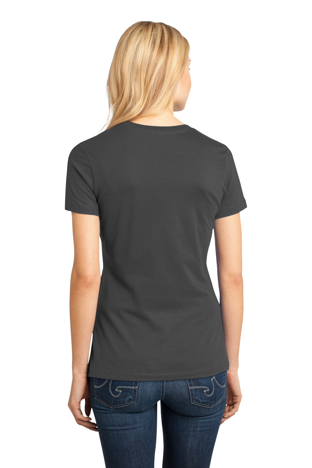 District DM104L Womens Perfect Weight Short Sleeve Crewneck T-Shirt Charcoal Grey Model Back