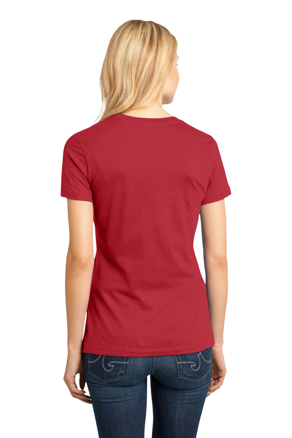 District DM104L Womens Perfect Weight Short Sleeve Crewneck T-Shirt Classic Red Model Back