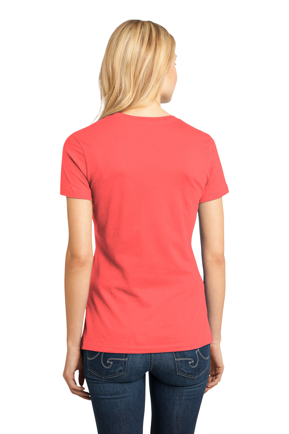 District DM104L Womens Perfect Weight Short Sleeve Crewneck T-Shirt Coral Model Back