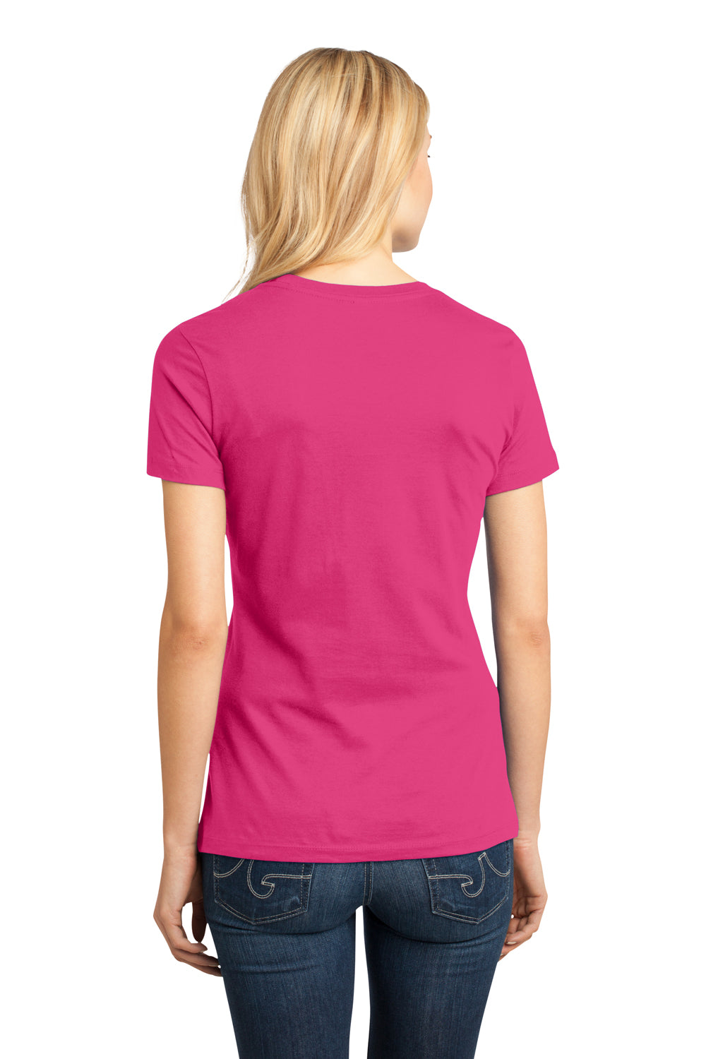 District DM104L Womens Perfect Weight Short Sleeve Crewneck T-Shirt Dark Fuchsia Pink Model Back