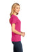 District DM104L Womens Perfect Weight Short Sleeve Crewneck T-Shirt Dark Fuchsia Pink Model Side