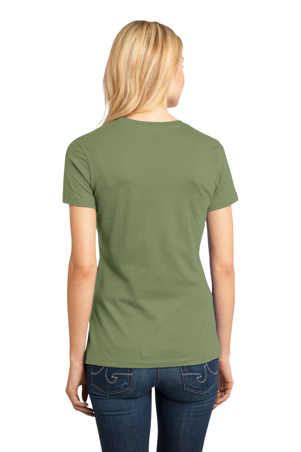 District DM104L Womens Perfect Weight Short Sleeve Crewneck T-Shirt Fresh Fatigue Green Model Back