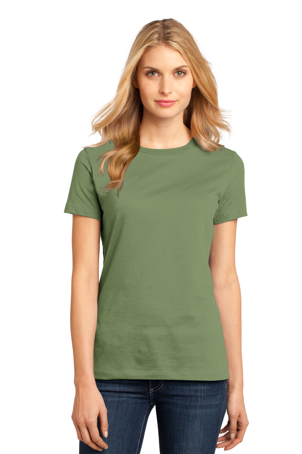 District DM104L Womens Perfect Weight Short Sleeve Crewneck T-Shirt Fresh Fatigue Green Model Front