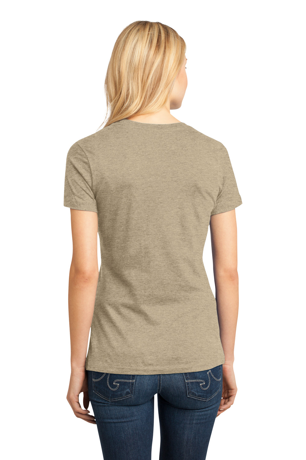 District DM104L Womens Perfect Weight Short Sleeve Crewneck T-Shirt Heather Latte Model Back