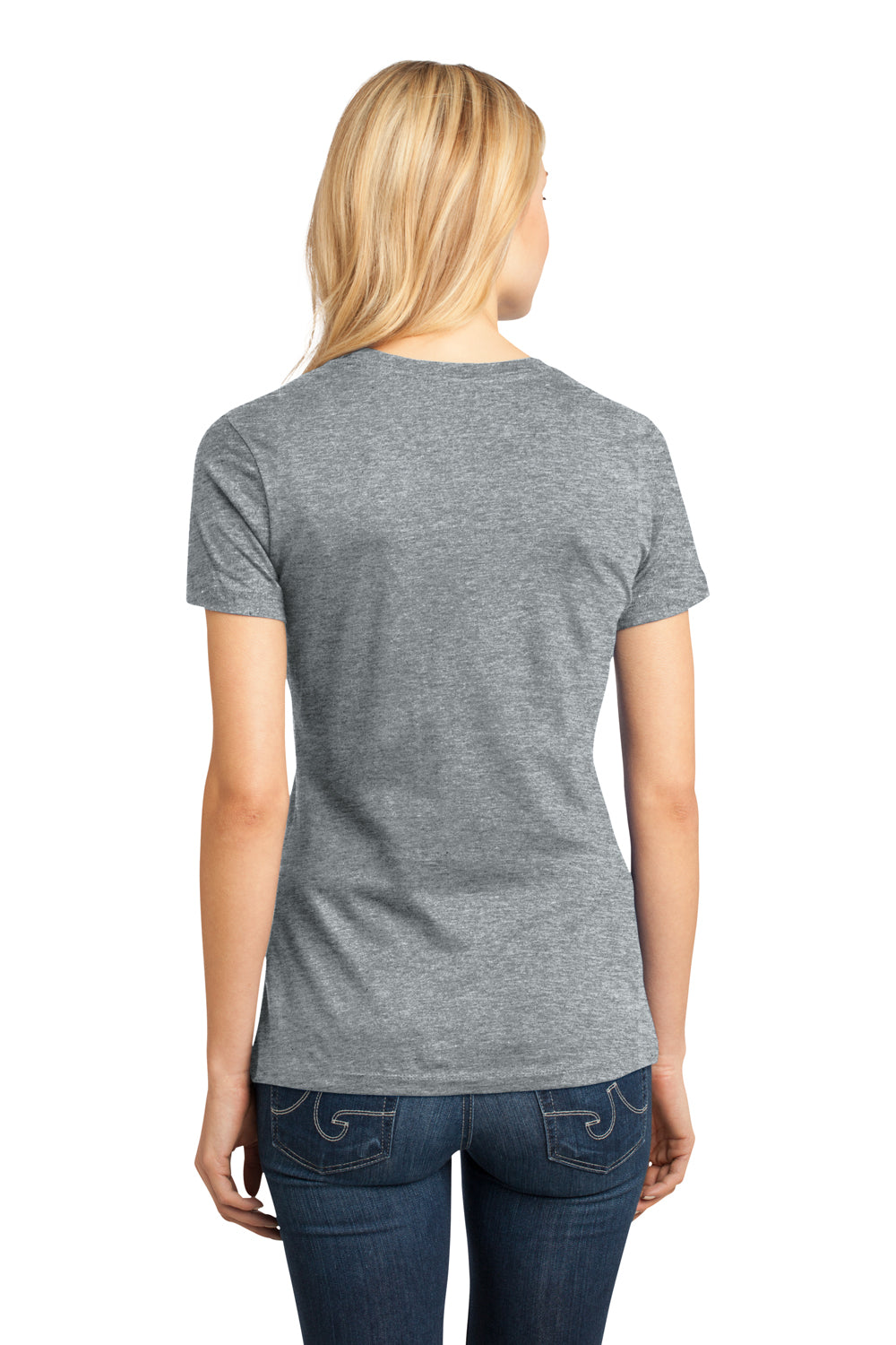 District DM104L Womens Perfect Weight Short Sleeve Crewneck T-Shirt Heather Steel Grey Model Back