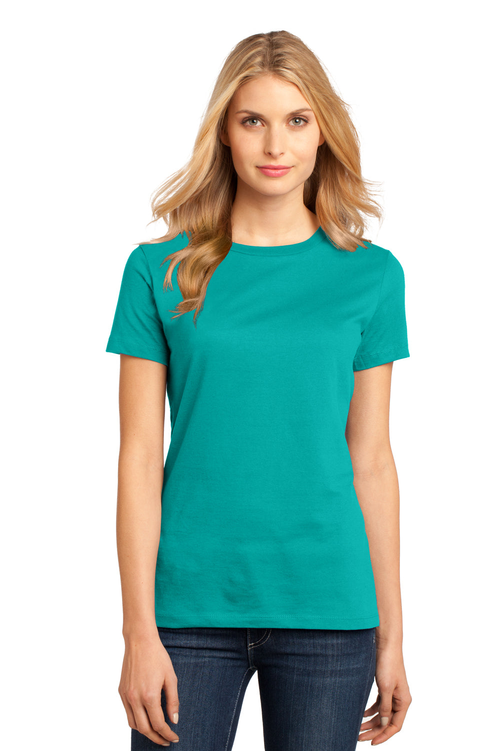 District DM104L Womens Perfect Weight Short Sleeve Crewneck T-Shirt Jade Green Model Front