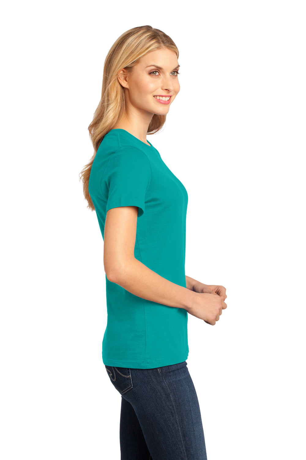 District DM104L Womens Perfect Weight Short Sleeve Crewneck T-Shirt Jade Green Model Side