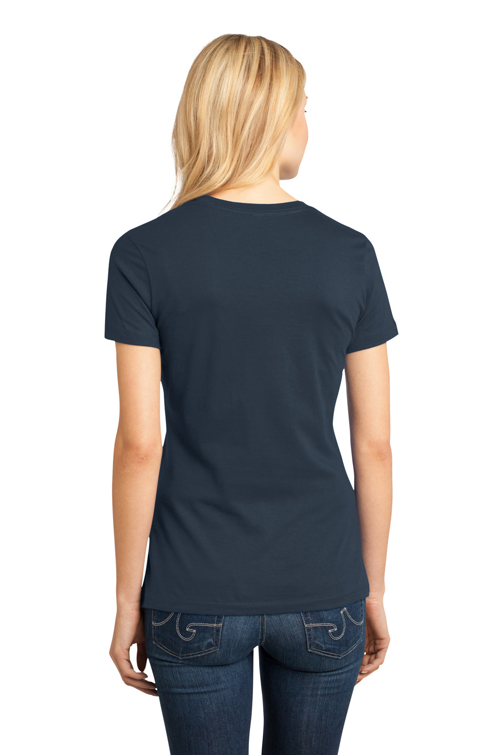 District DM104L Womens Perfect Weight Short Sleeve Crewneck T-Shirt New Navy Blue Model Back