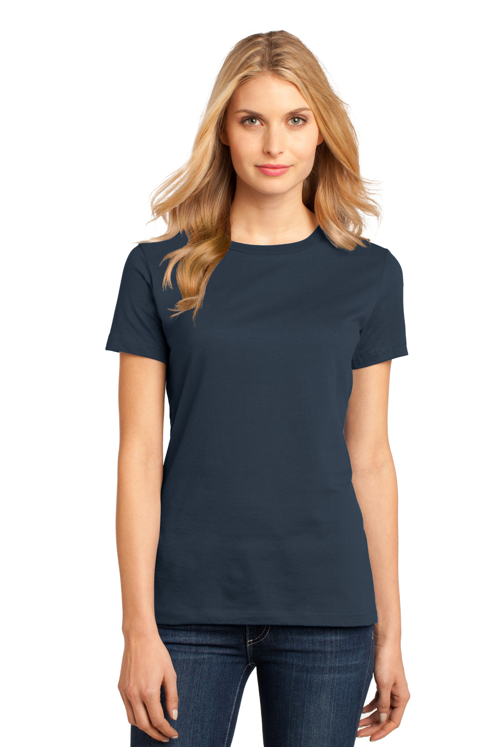 District DM104L Womens Perfect Weight Short Sleeve Crewneck T-Shirt New Navy Blue Model Front