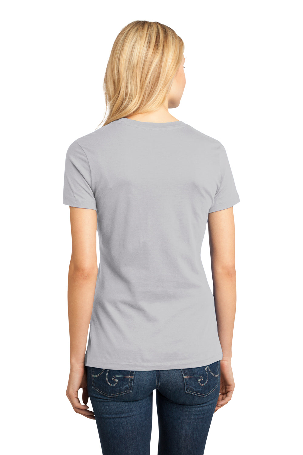 District DM104L Womens Perfect Weight Short Sleeve Crewneck T-Shirt Silver Grey Model Back