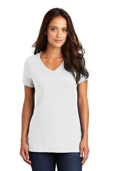 District DM1170L Womens Perfect Weight Short Sleeve V-Neck T-Shirt Bright White Model Front