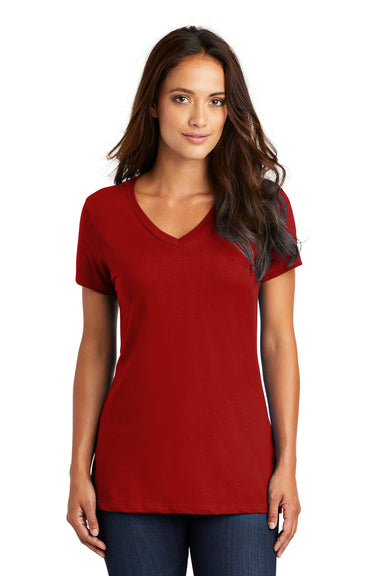 District DM1170L Womens Perfect Weight Short Sleeve V-Neck T-Shirt Classic Red Model Front