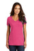 District DM1170L Womens Perfect Weight Short Sleeve V-Neck T-Shirt Dark Fuchsia Pink Model Front