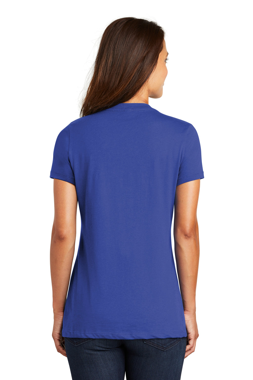 District DM1170L Womens Perfect Weight Short Sleeve V-Neck T-Shirt Deep Royal Blue Model Back